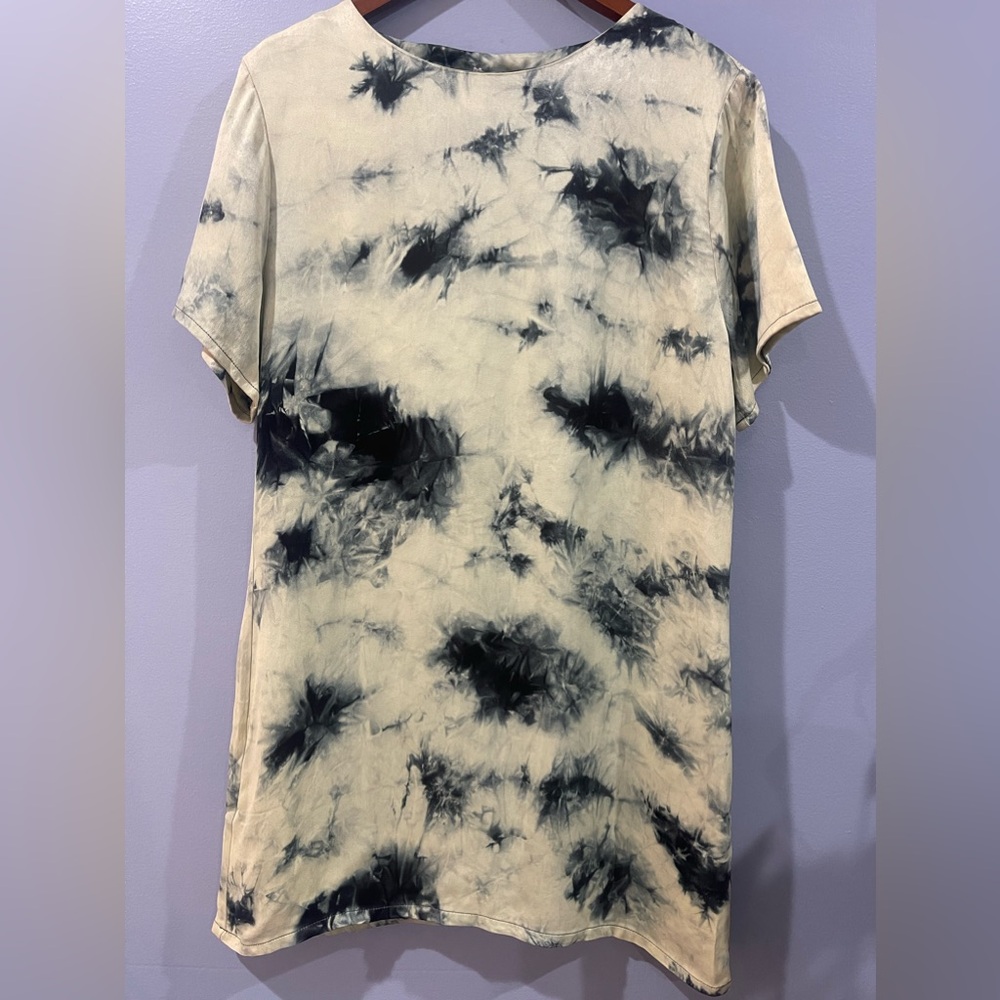 Zara Black & Yellow-Green Tie Dye Scoop Neck Mini Dress Size M NWT